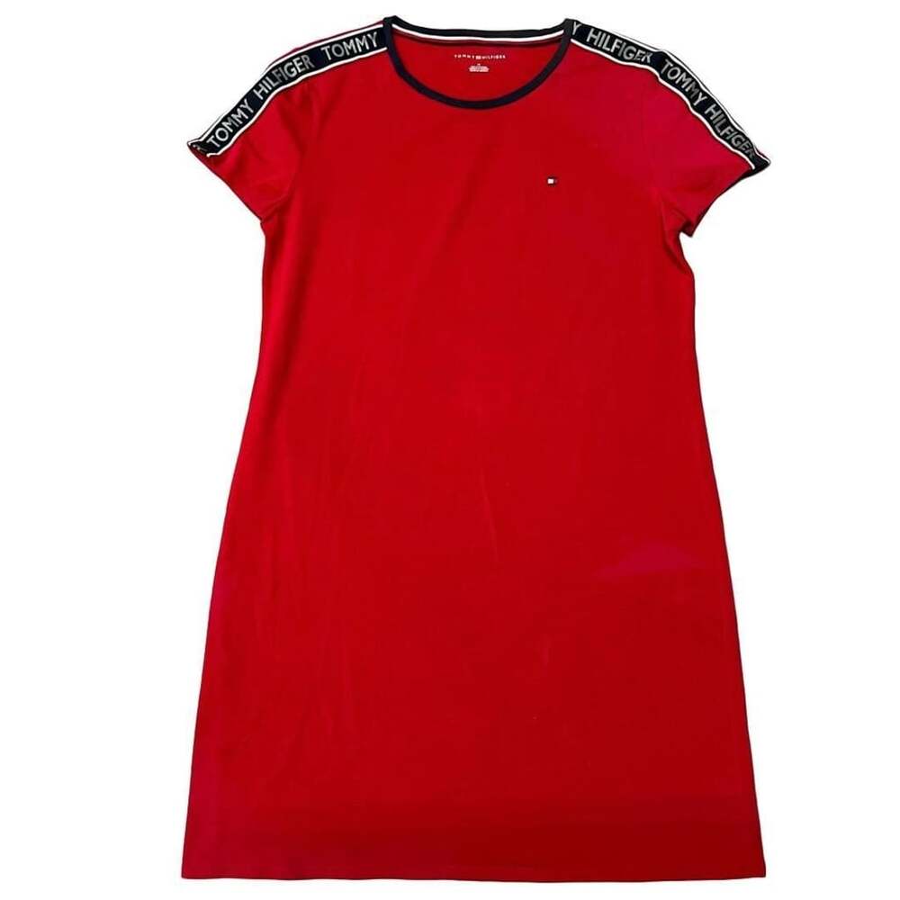 Tommy Hilfiger Logo Tape T-Shirt Dress Size M Red Cotton